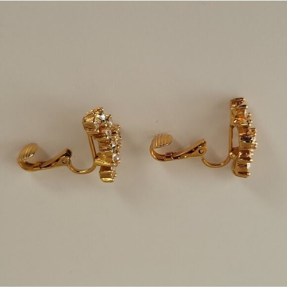 Earrings 𝅺Vintage Gold Tone Crystal Clip On Earrings #0129 - Picture 7 of 8